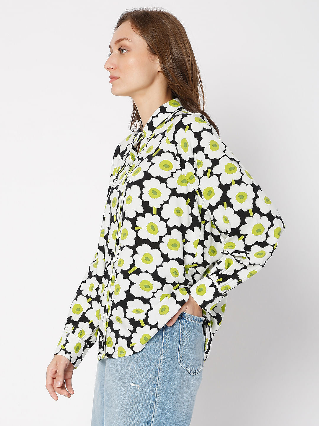 White Floral Print Shirt