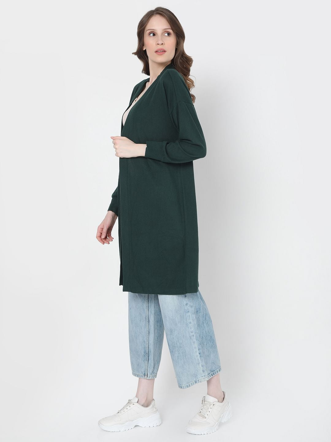 Dark Green Front Open Long Cardigan