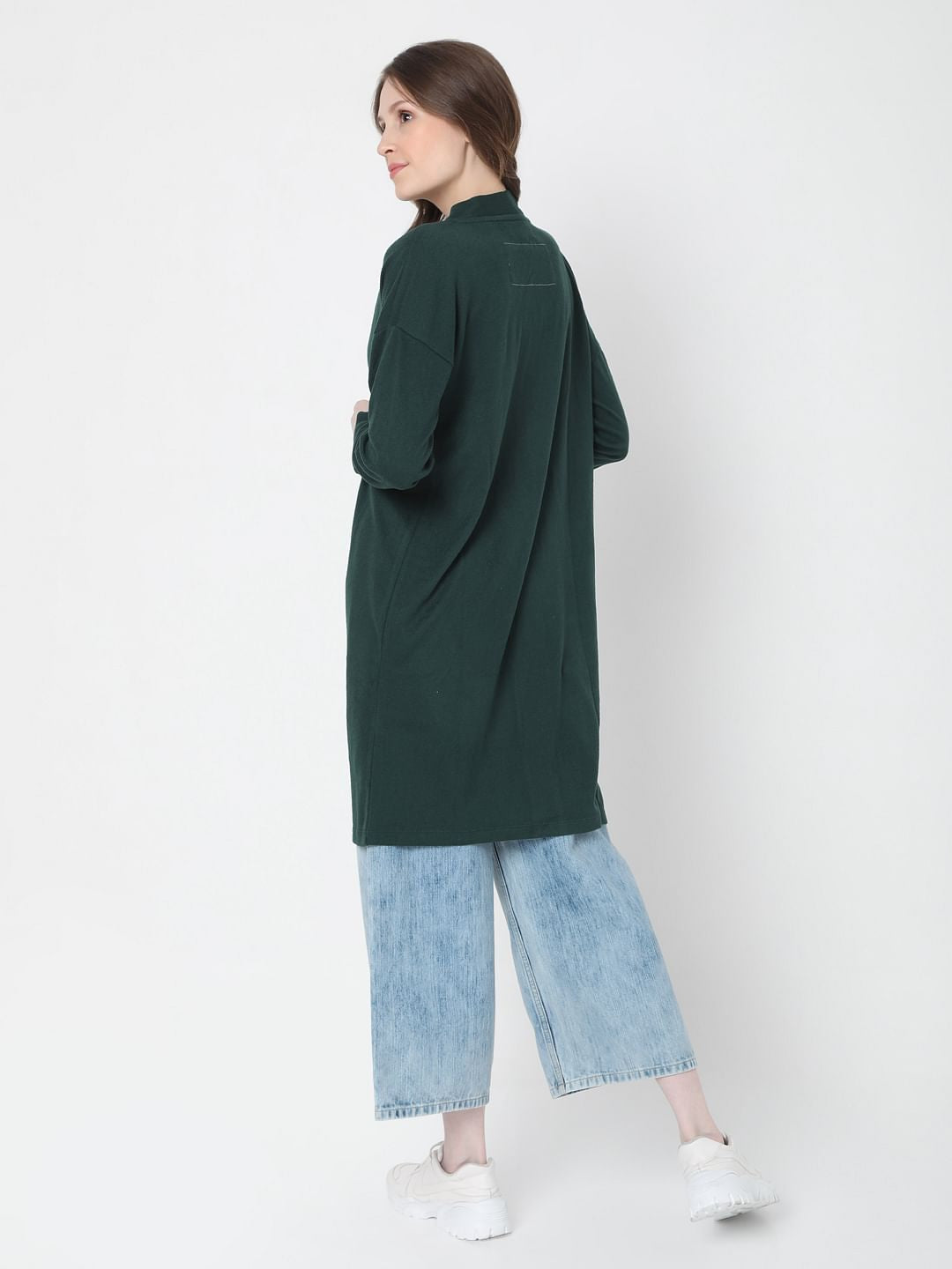 Dark Green Front Open Long Cardigan