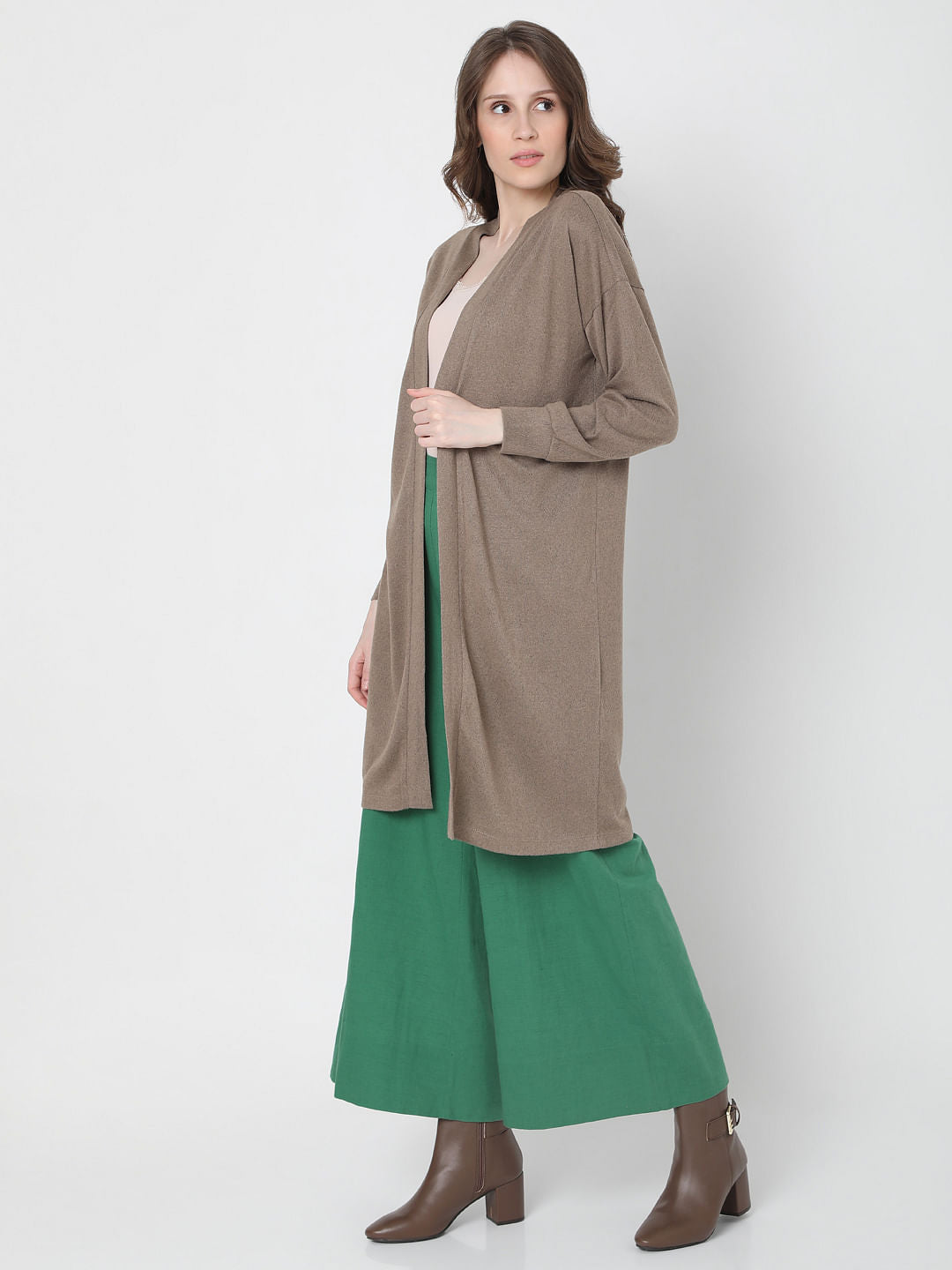 Brown Front Open Long Cardigan