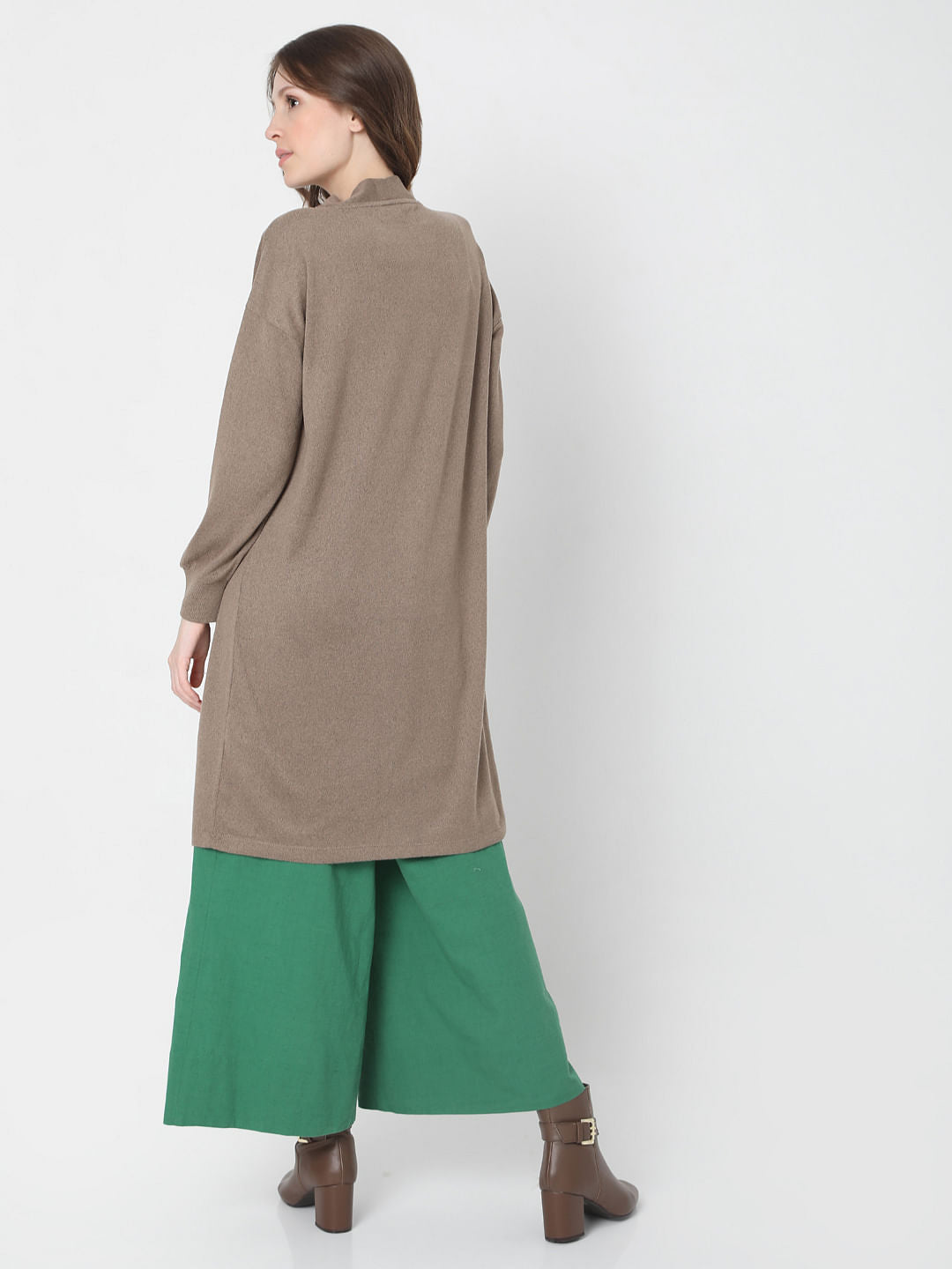Brown Front Open Long Cardigan