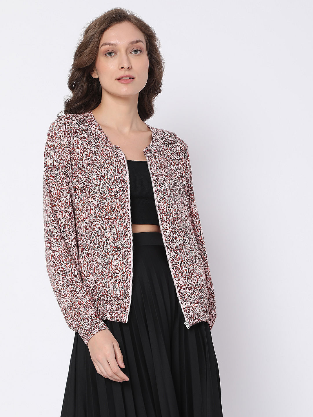 Pink Abstract Print Co-Ord Bomber Jacket