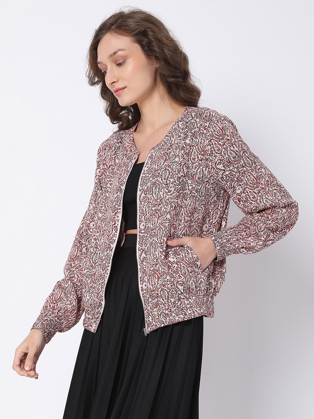 Pink Abstract Print Co-Ord Bomber Jacket