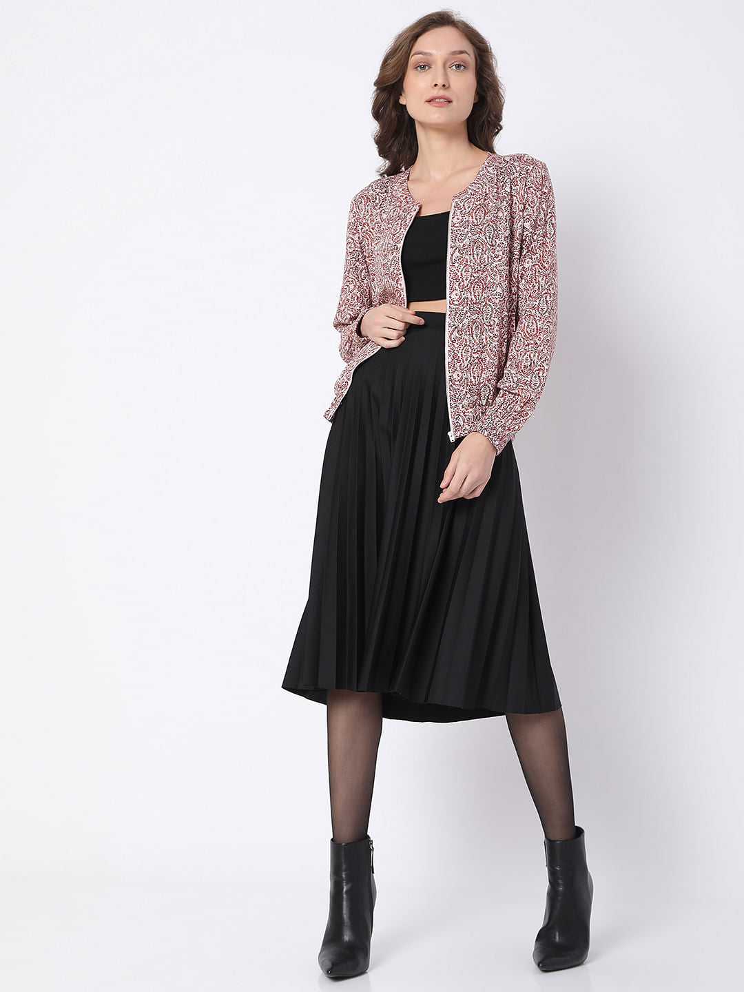 Pink Abstract Print Co-Ord Bomber Jacket