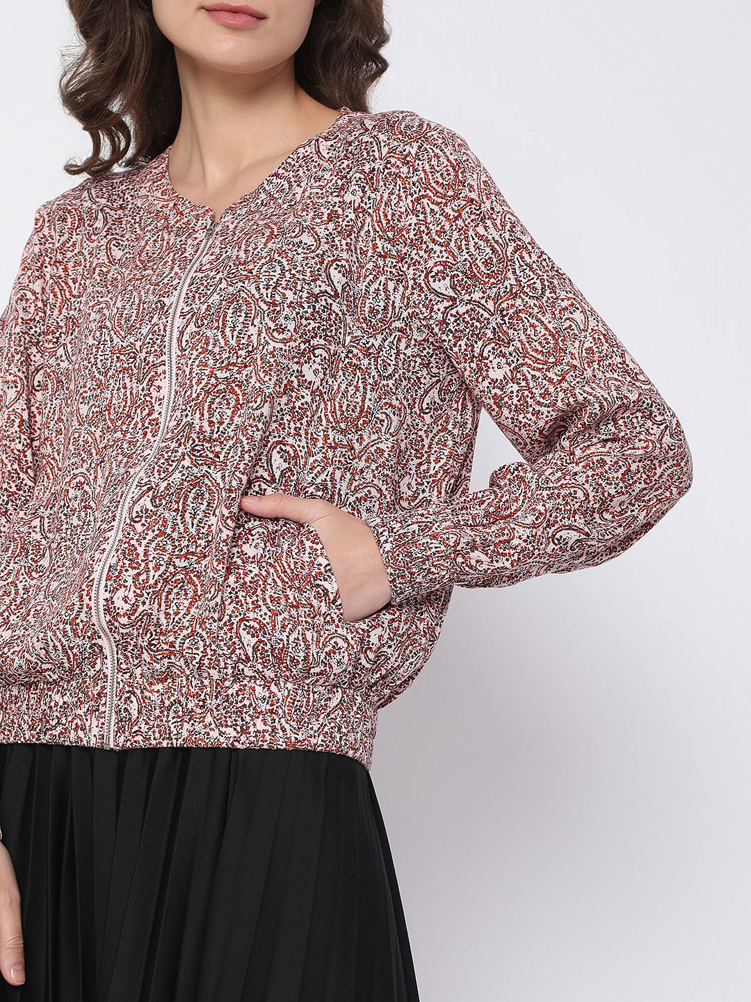 Pink Abstract Print Co-Ord Bomber Jacket