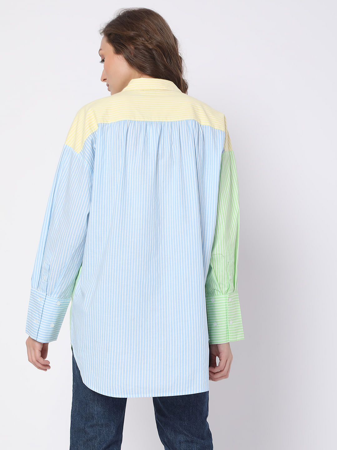 Pink Colourblocked Striped Shirt