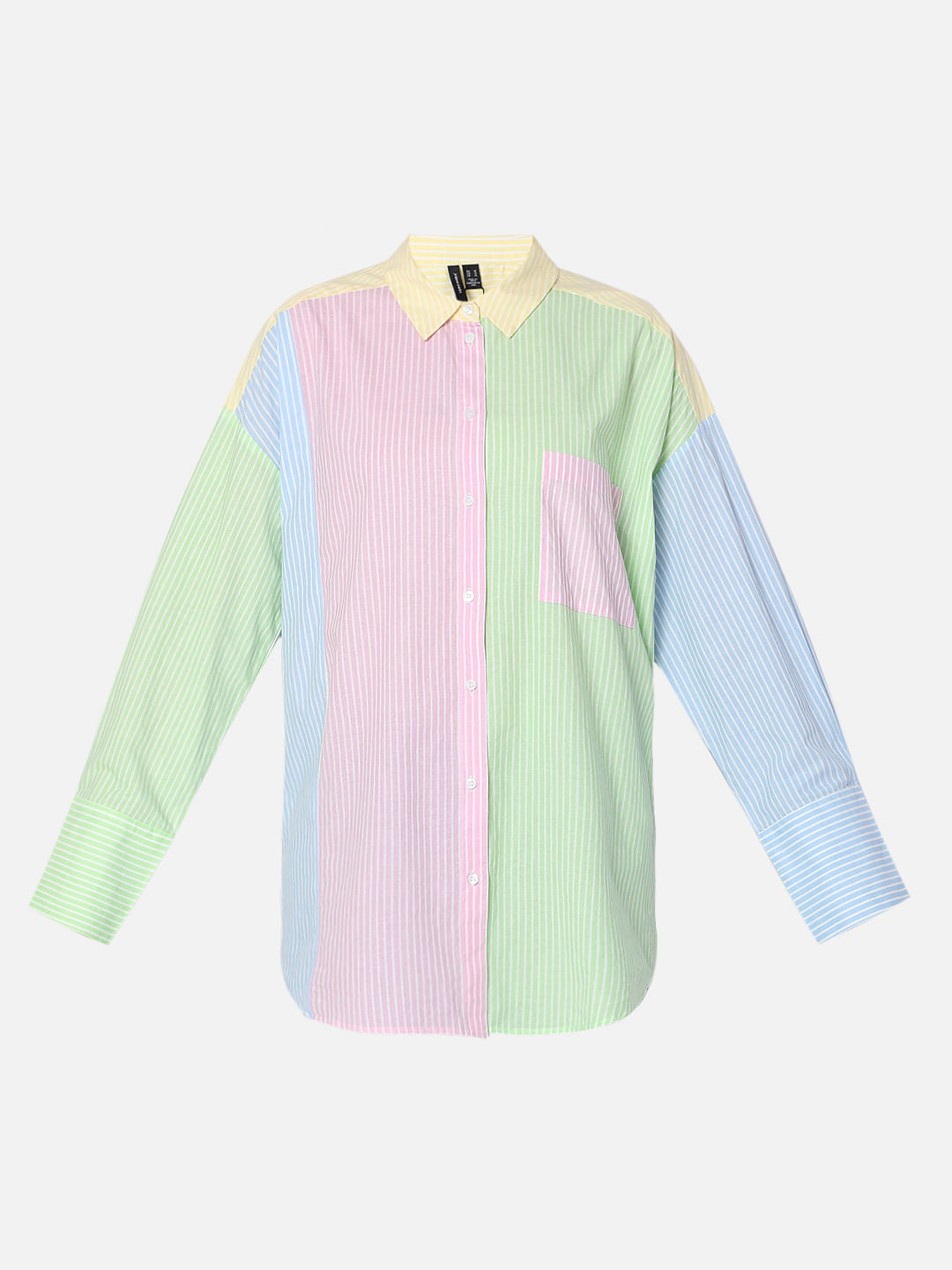 Pink Colourblocked Striped Shirt