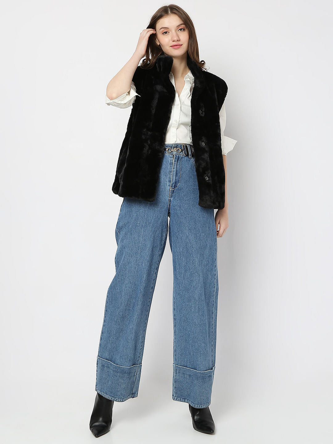 Black Faux Fur Waistcoat