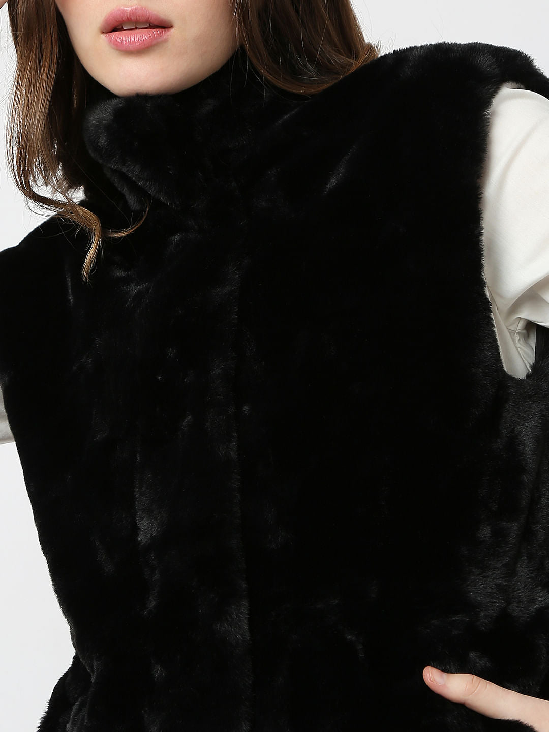 Black Faux Fur Waistcoat