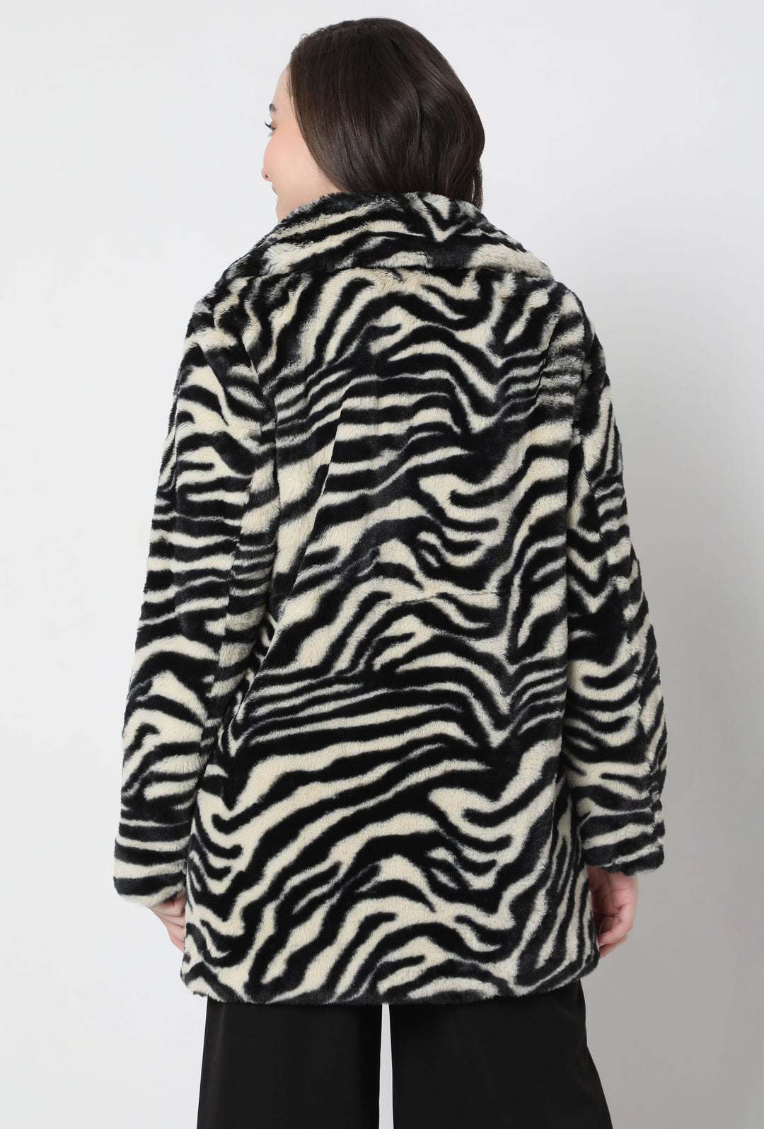 Black Animal Print Faux Fur Jacket