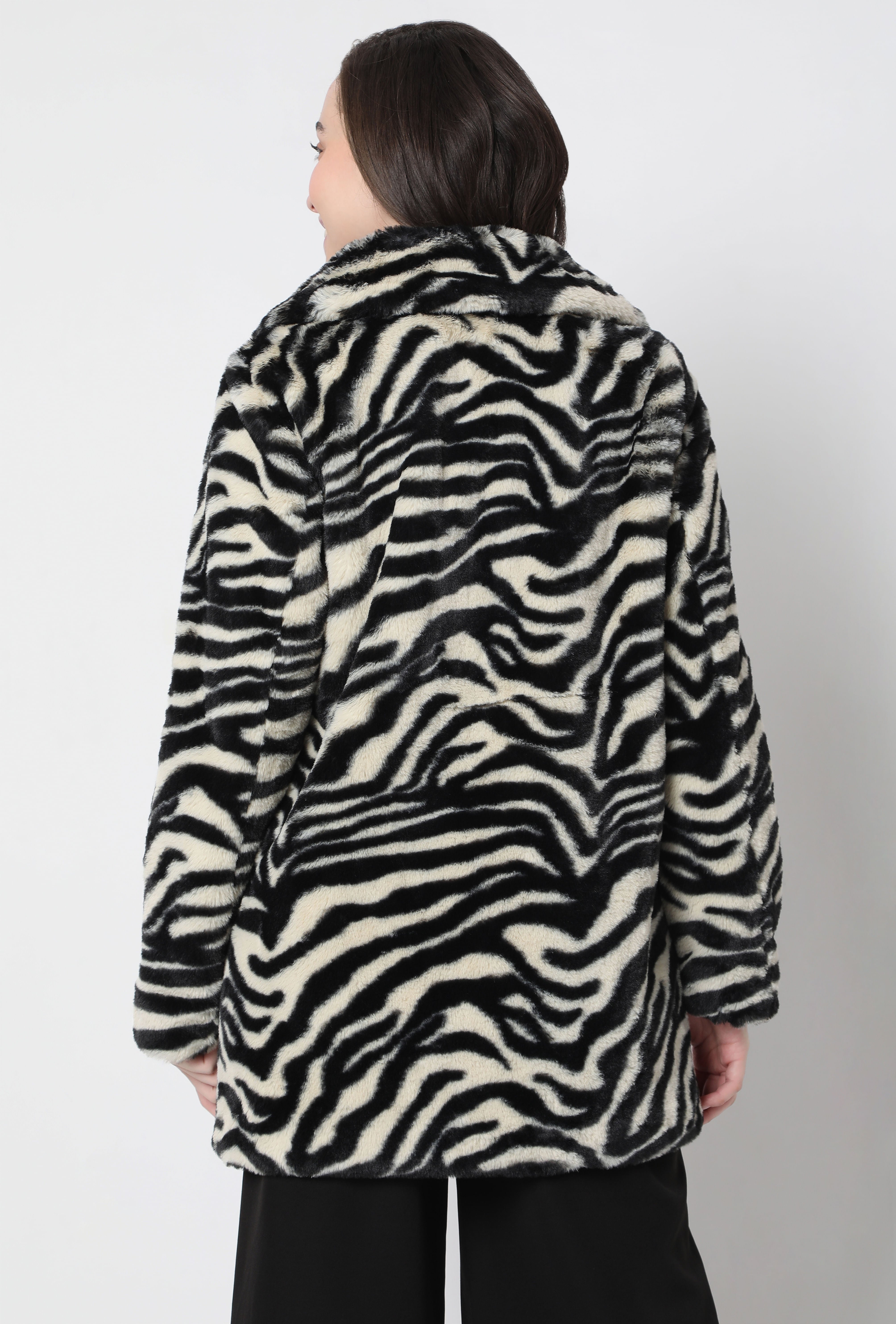 Black Animal Print Faux Fur Jacket