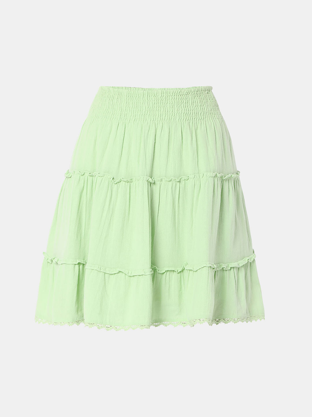 Green High Rise Tiered Co-Ord Set Skirt