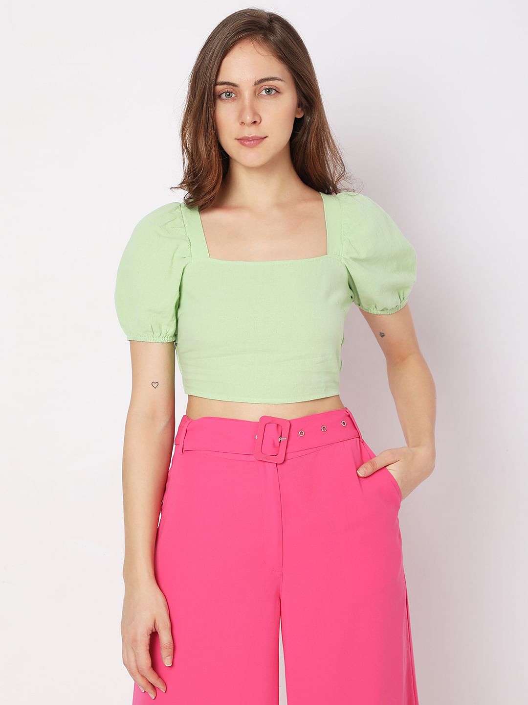 Green Co-Ord Set Crop Top