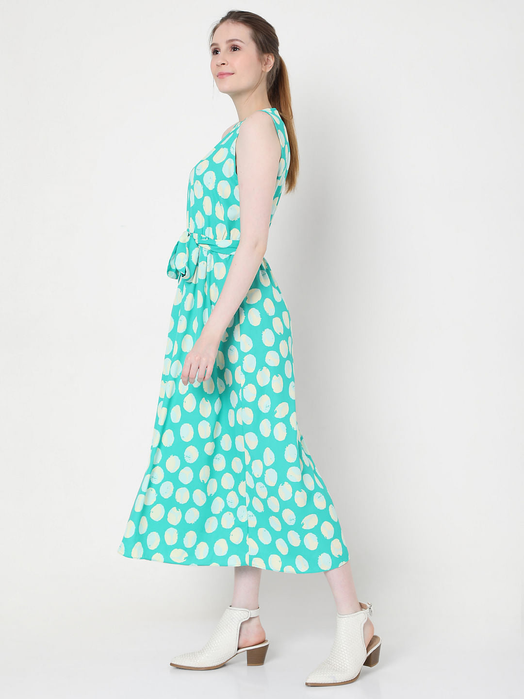 Sky Blue Polka Dot Midi Dress