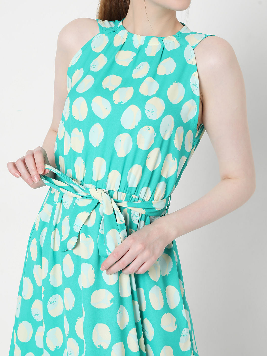 Sky Blue Polka Dot Midi Dress