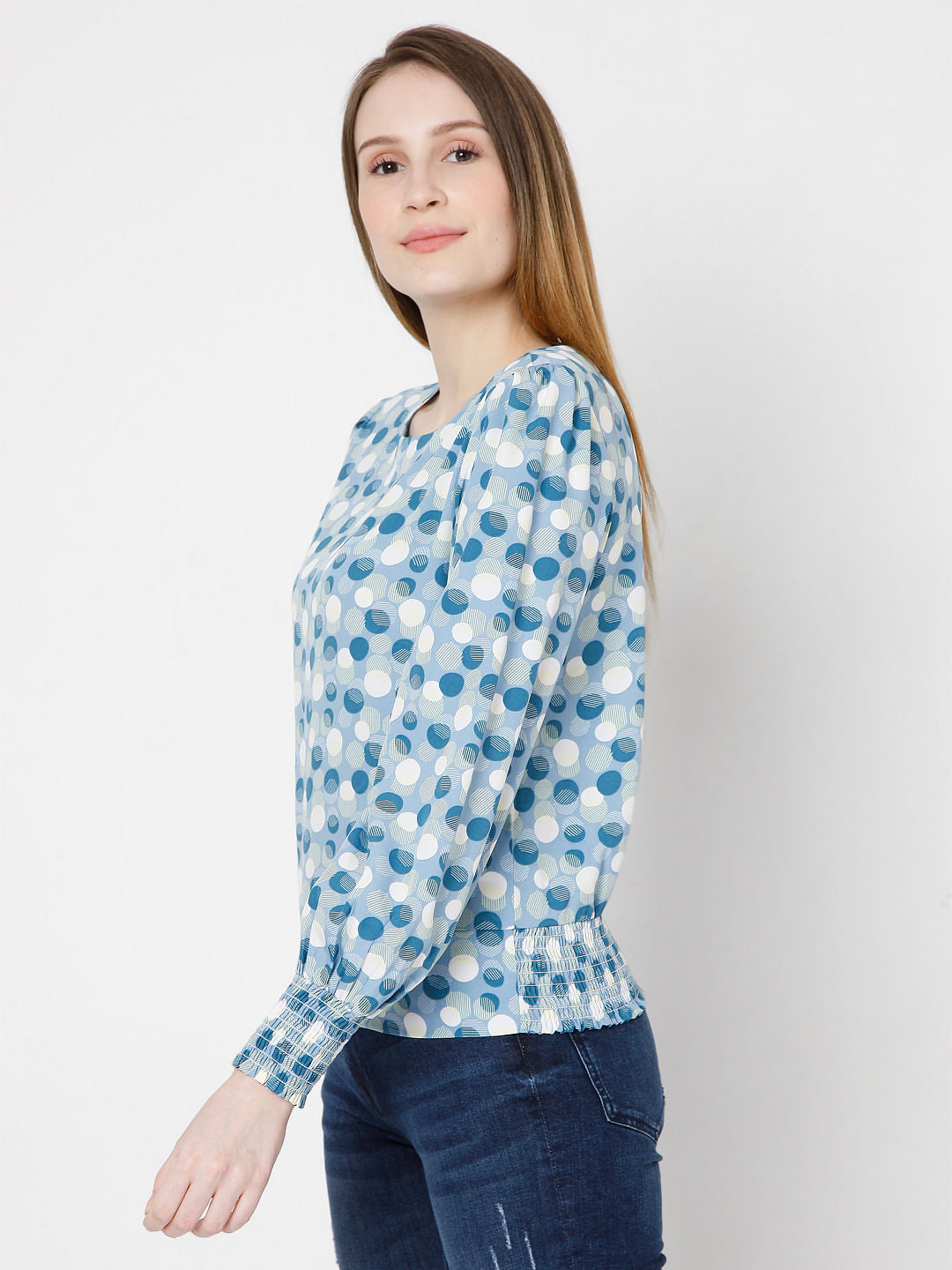 Blue Polka Dot Print Top