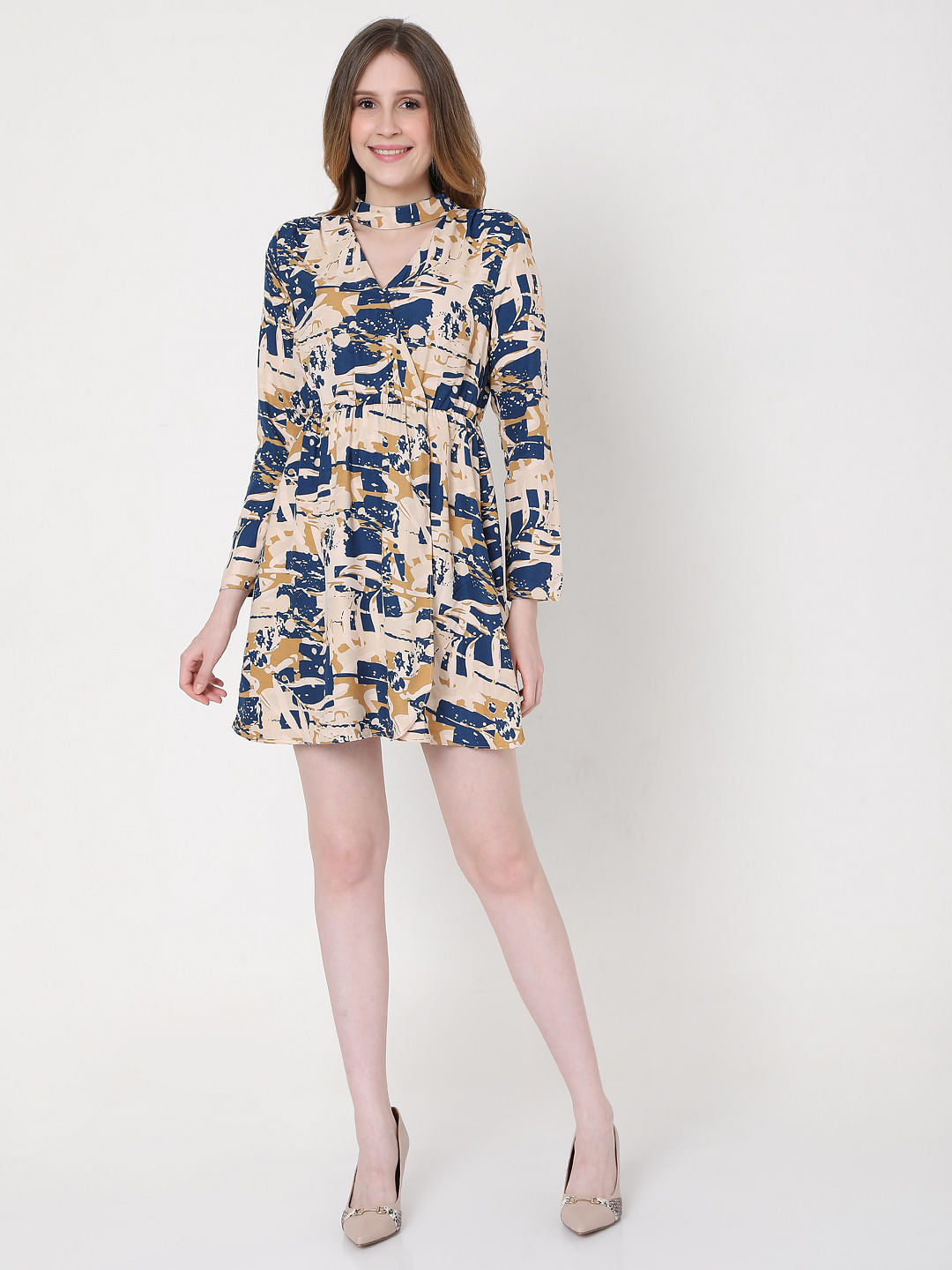 Blue Abstract Print Dress