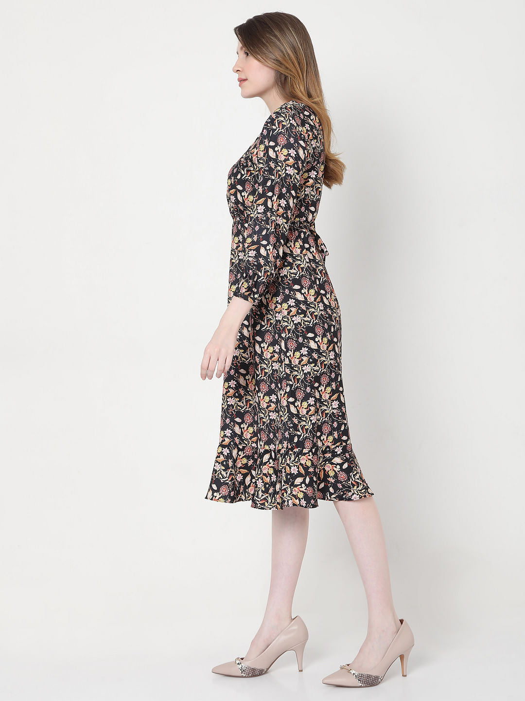 Black Floral Midi Dress