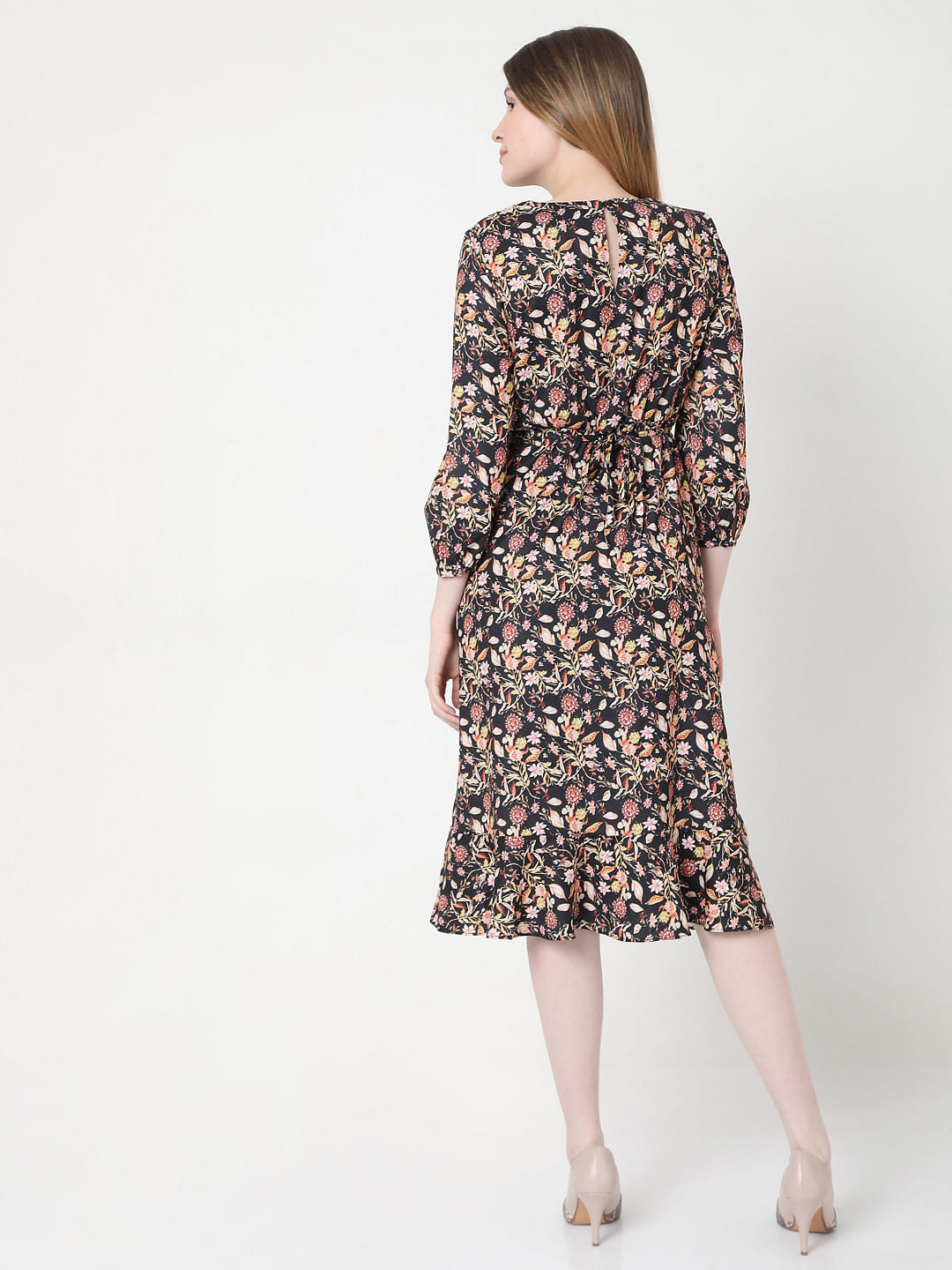 Black Floral Midi Dress