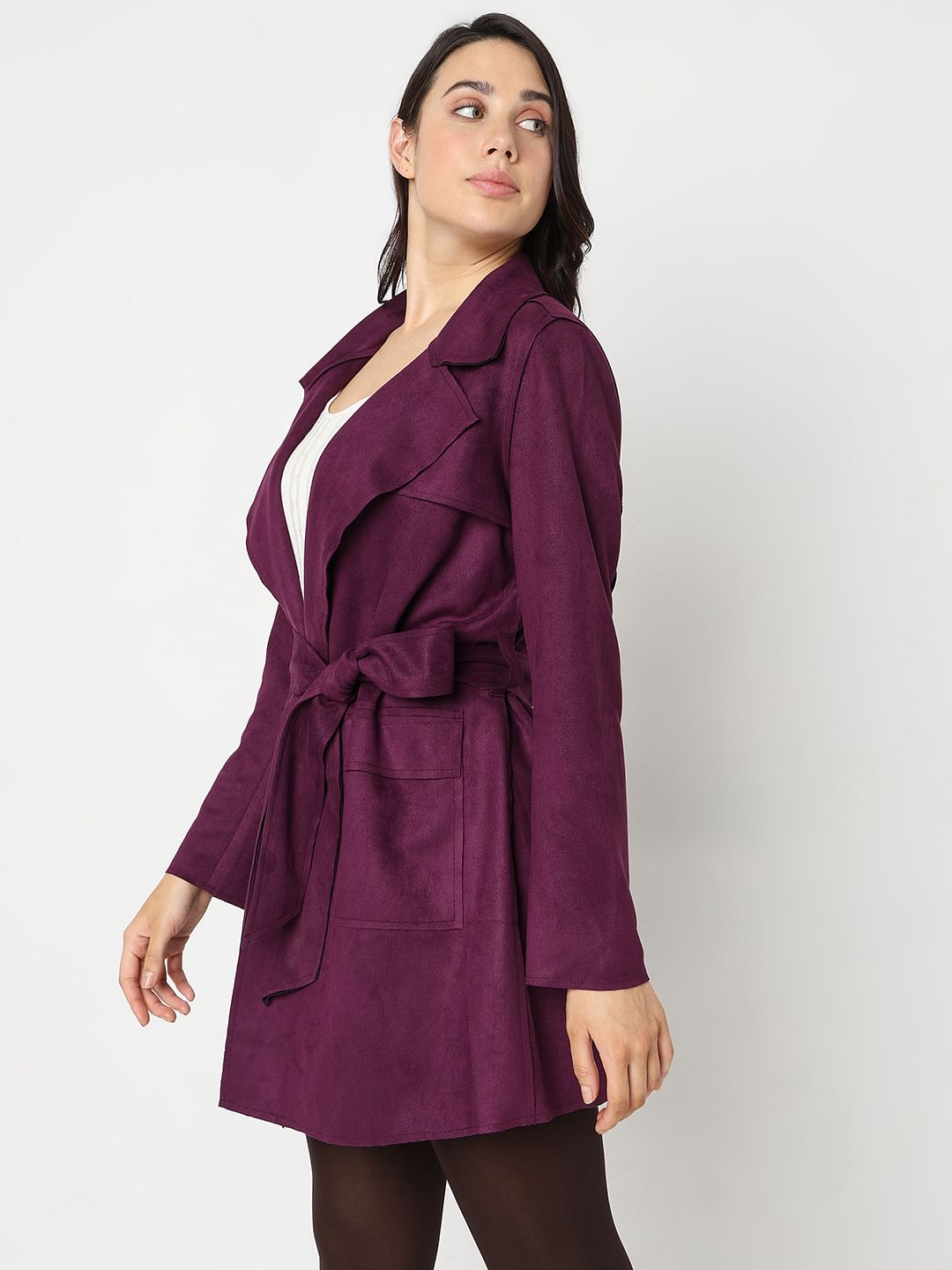 Purple Faux Suede Mid Length Jacket