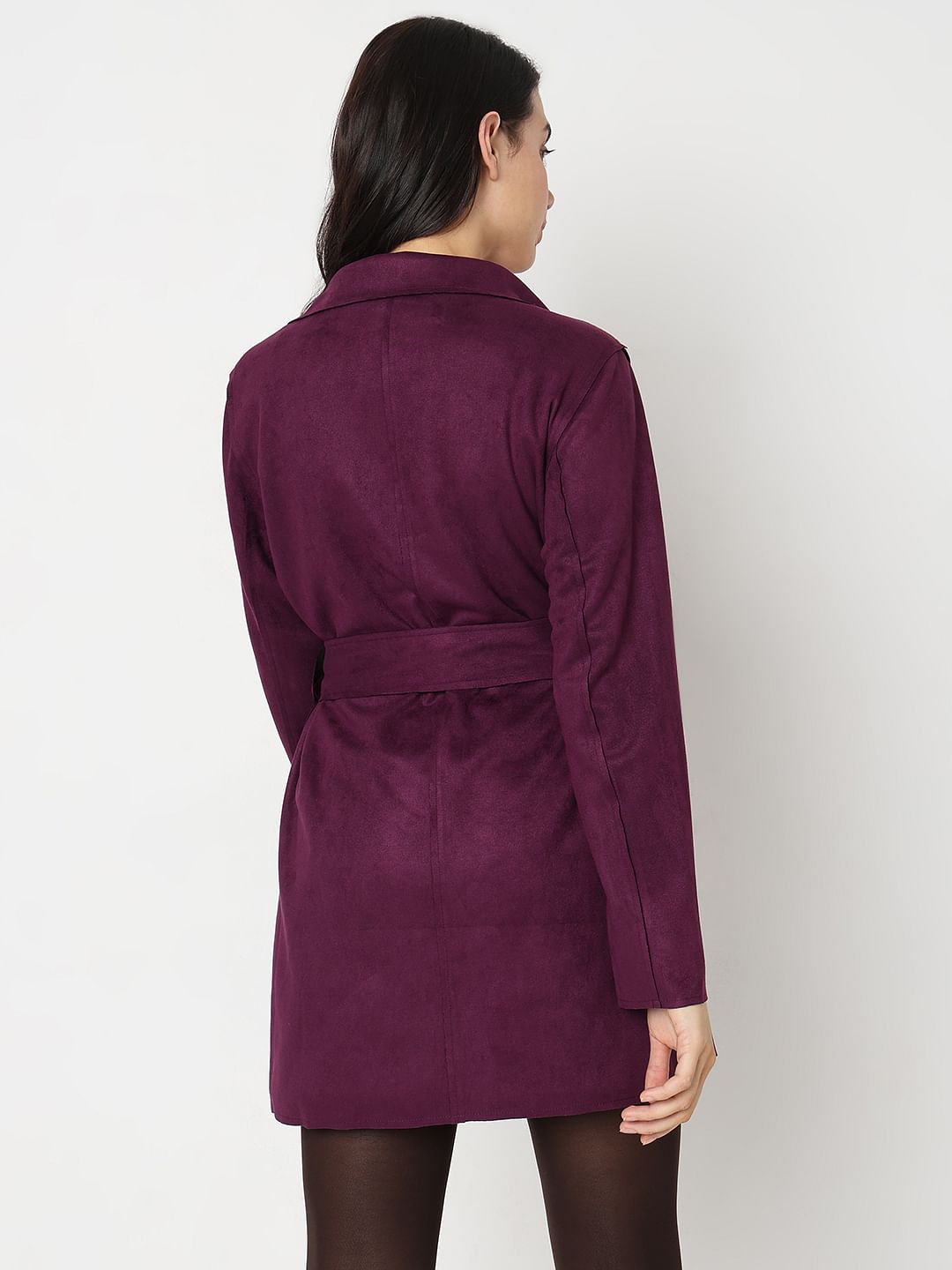 Purple Faux Suede Mid Length Jacket