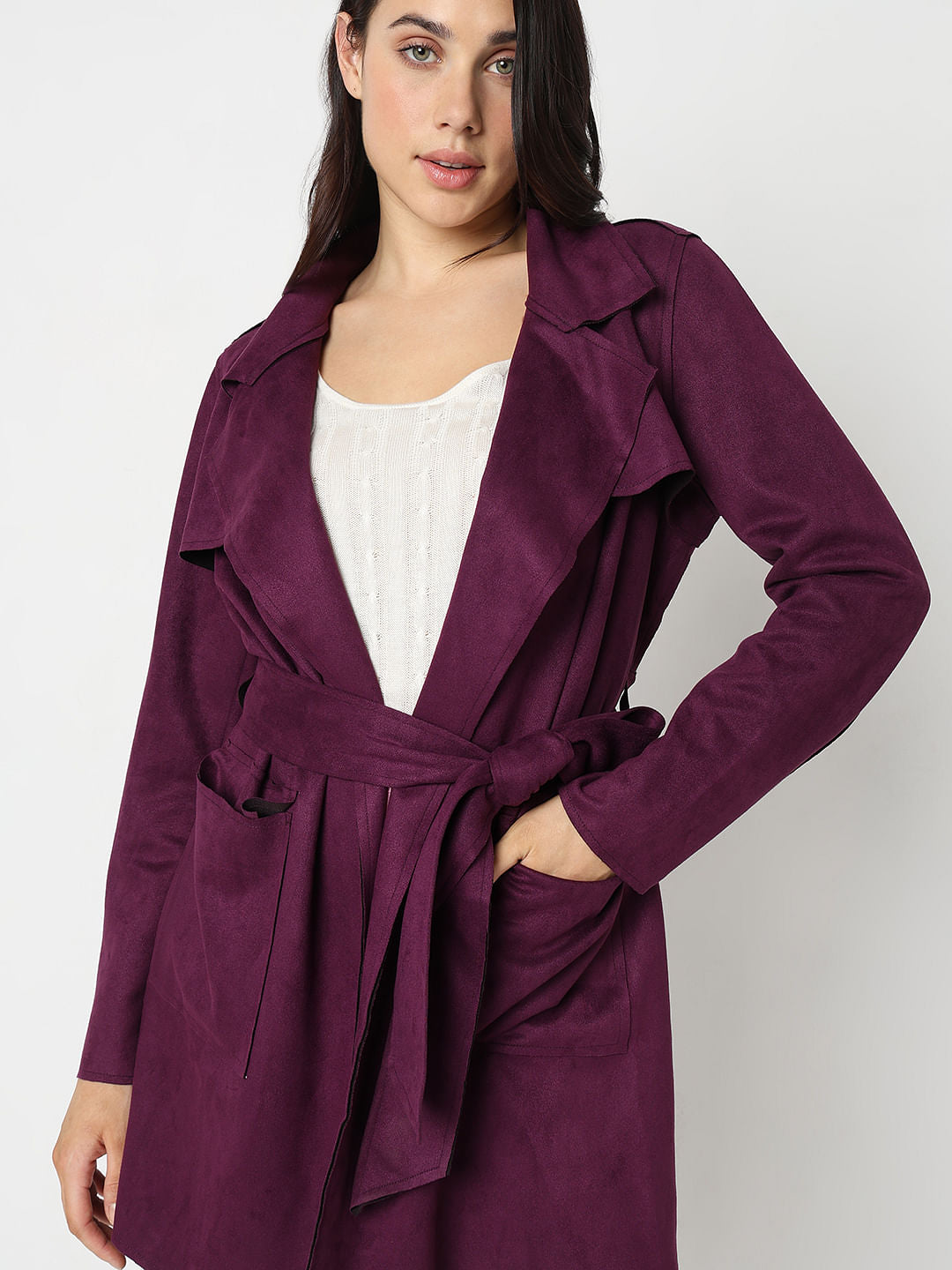 Purple Faux Suede Mid Length Jacket