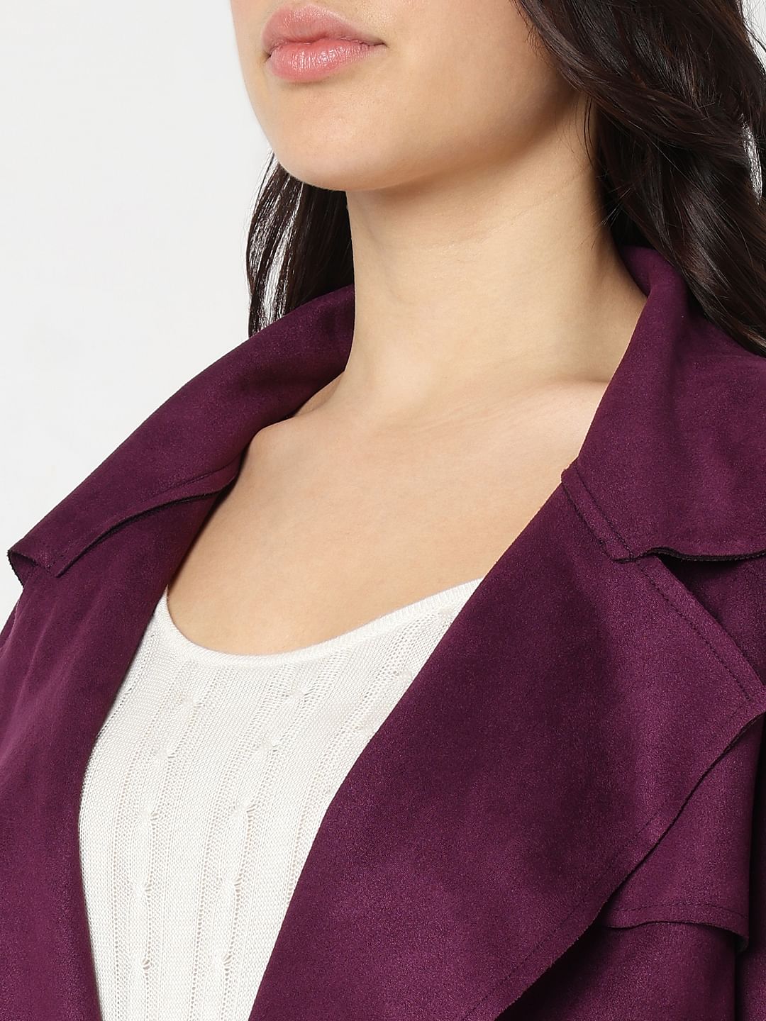 Purple Faux Suede Mid Length Jacket