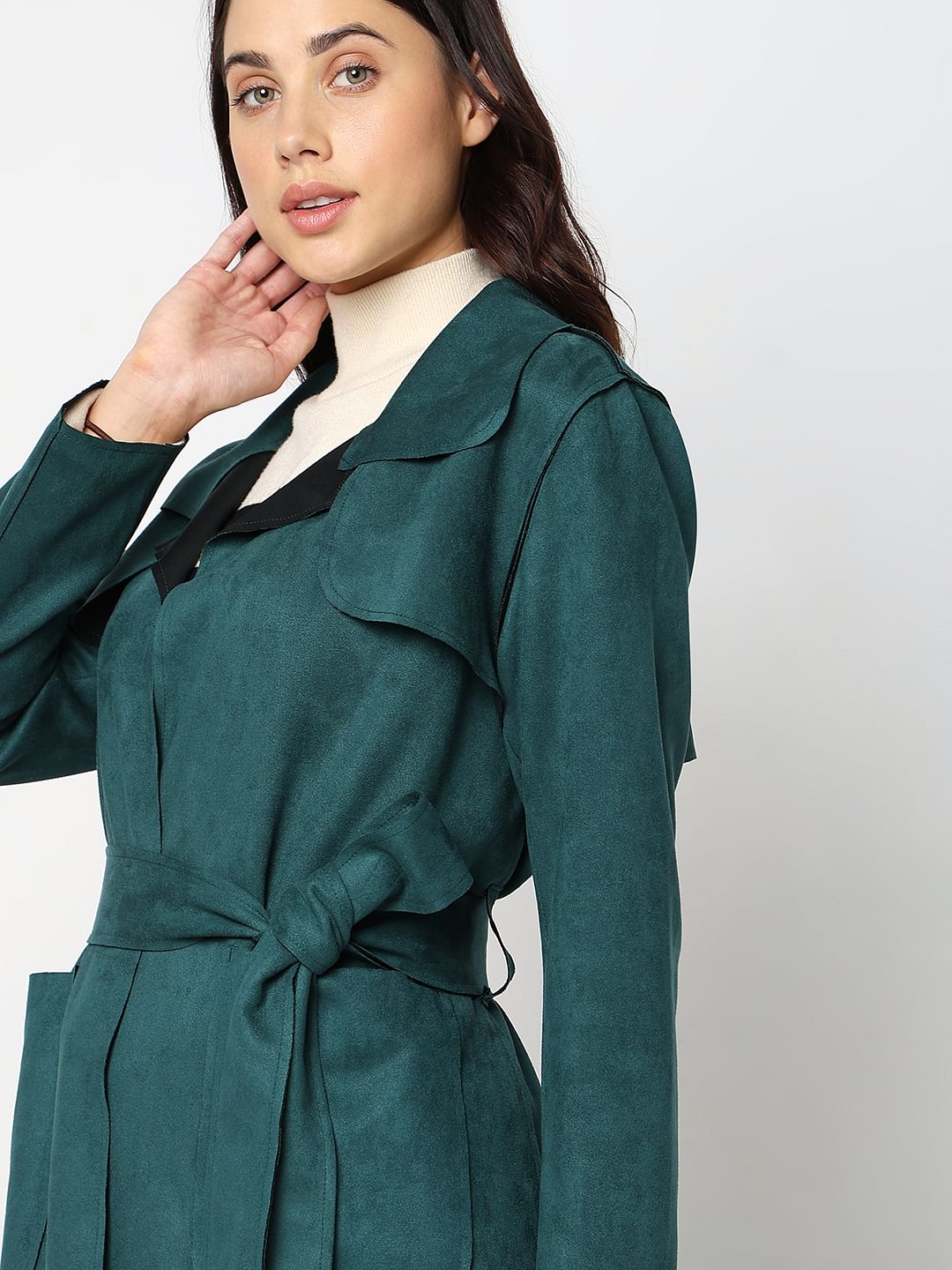 Green Faux Suede Long Jacket