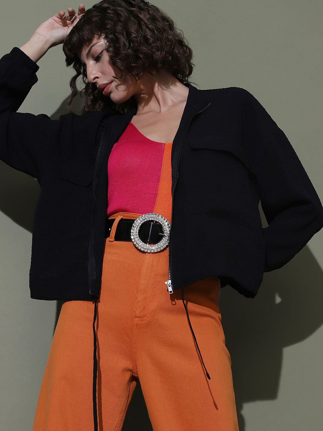 Black Cropped Bomber Jacket