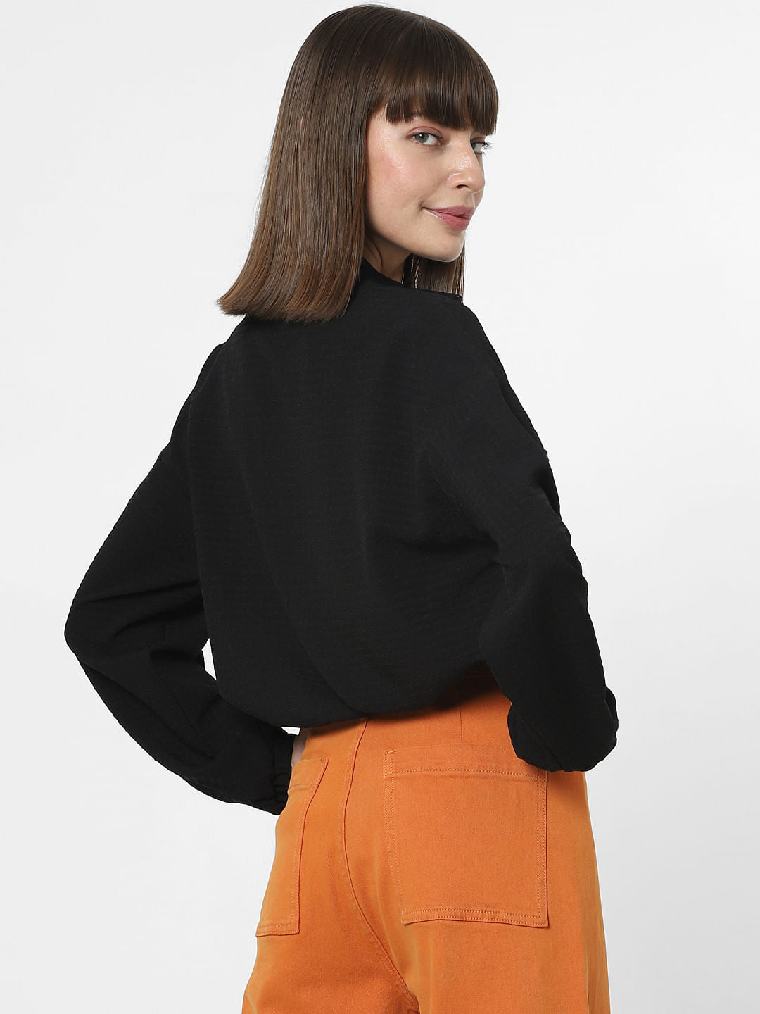 Black Cropped Bomber Jacket