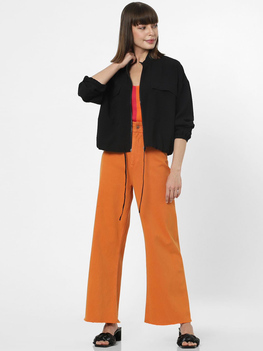 Black Cropped Bomber Jacket