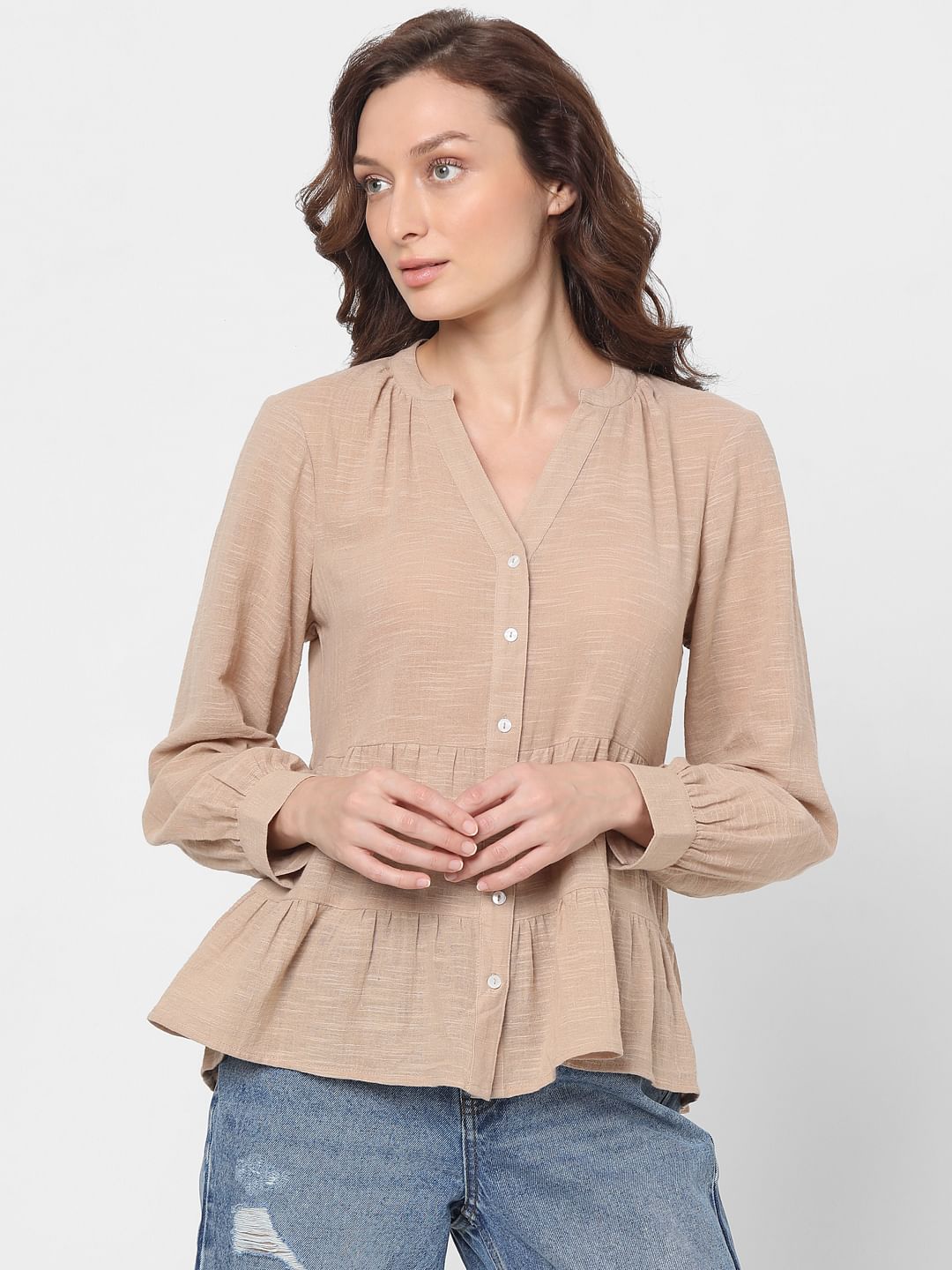 Beige Peplum Top