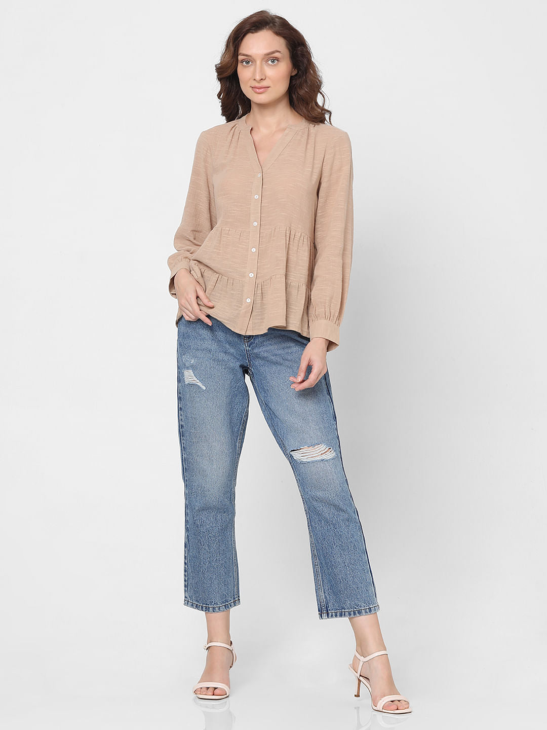 Beige Peplum Top