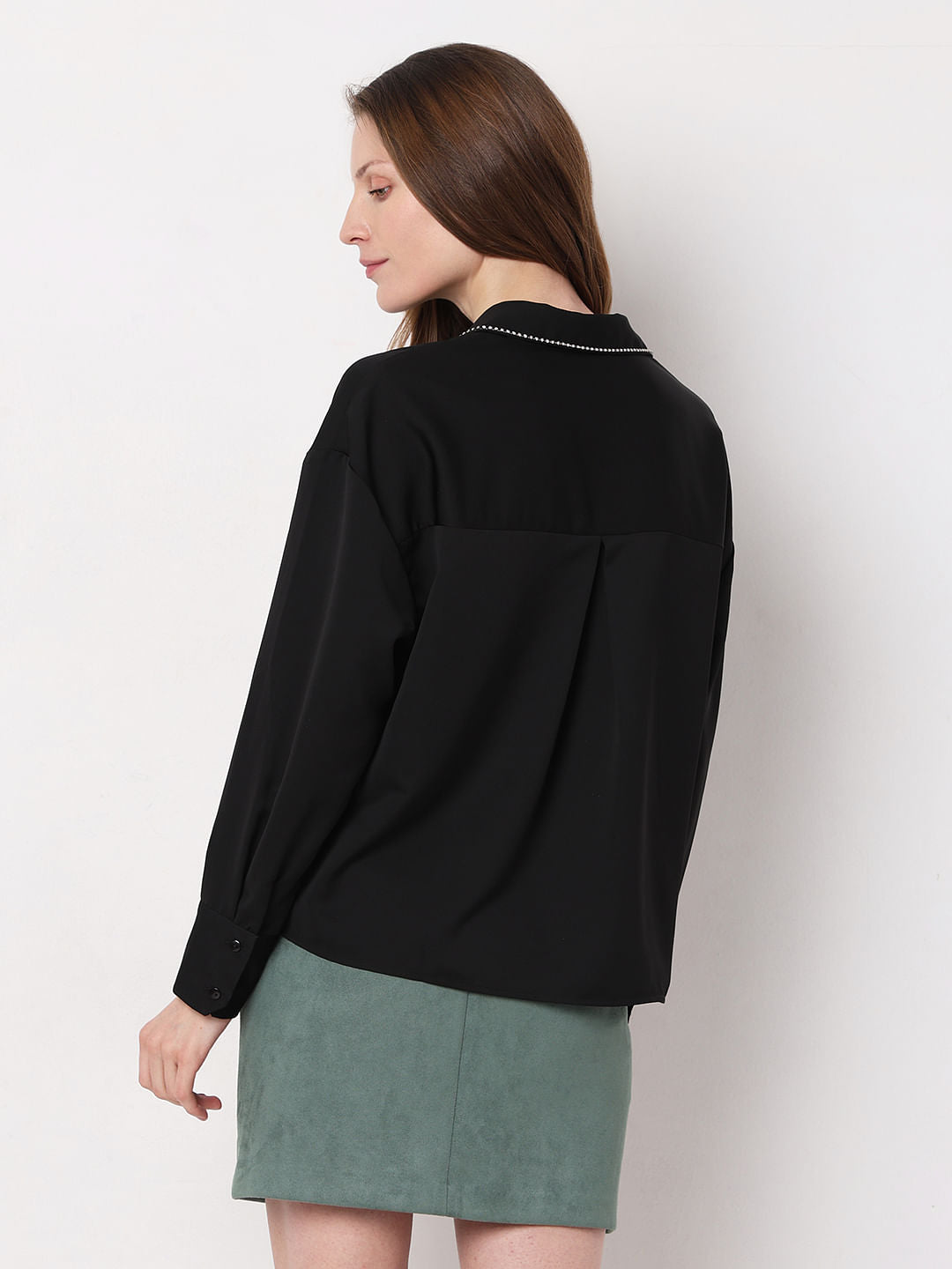 Black Studded Collar Shirt