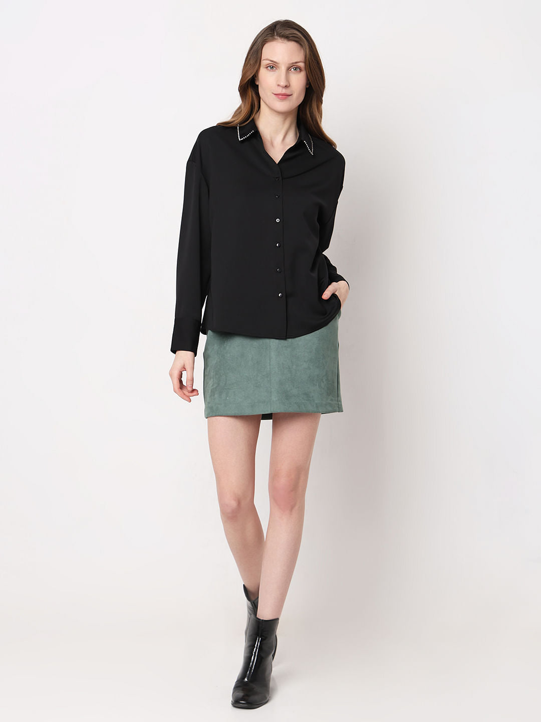 Black Studded Collar Shirt