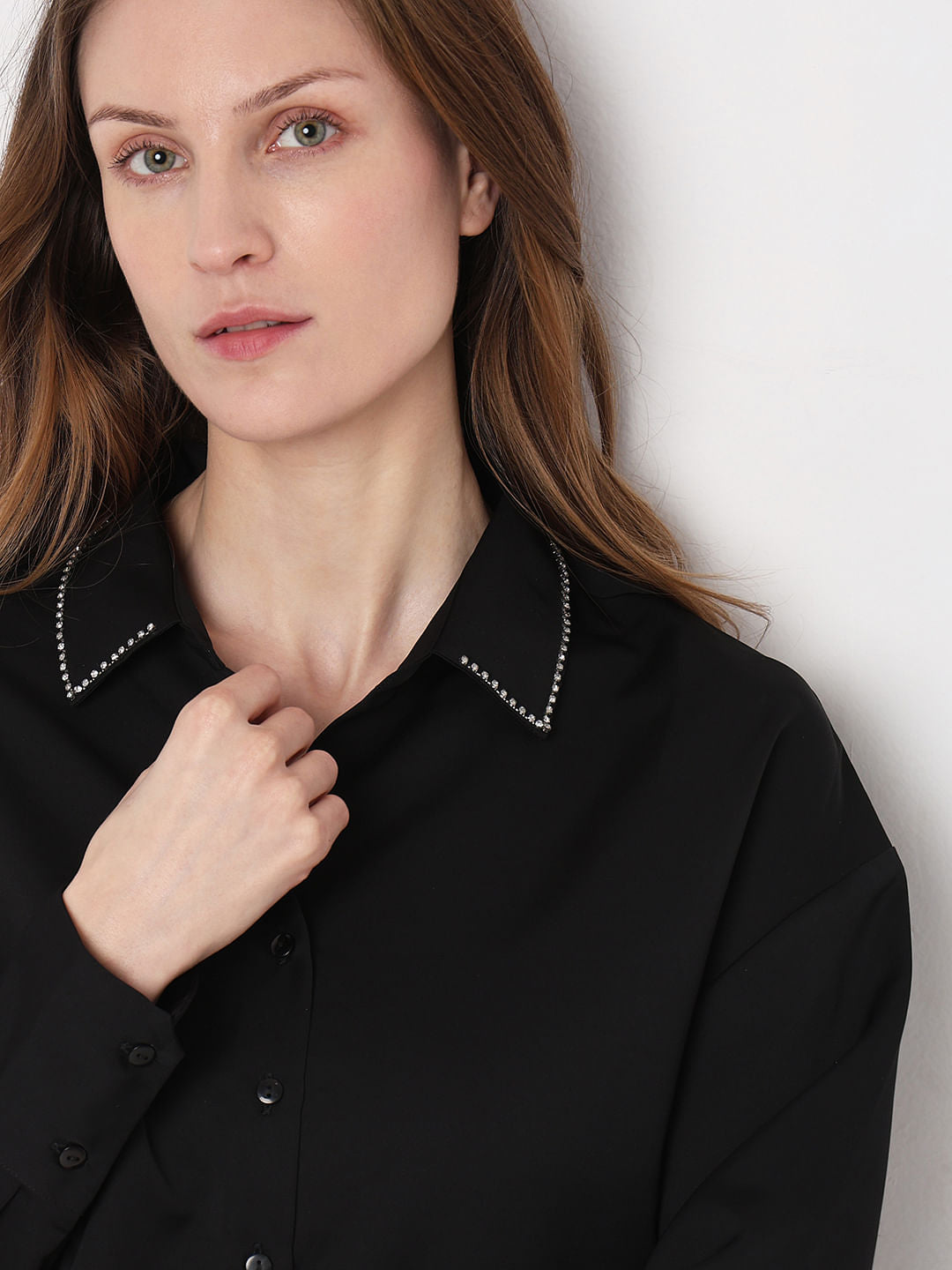 Black Studded Collar Shirt