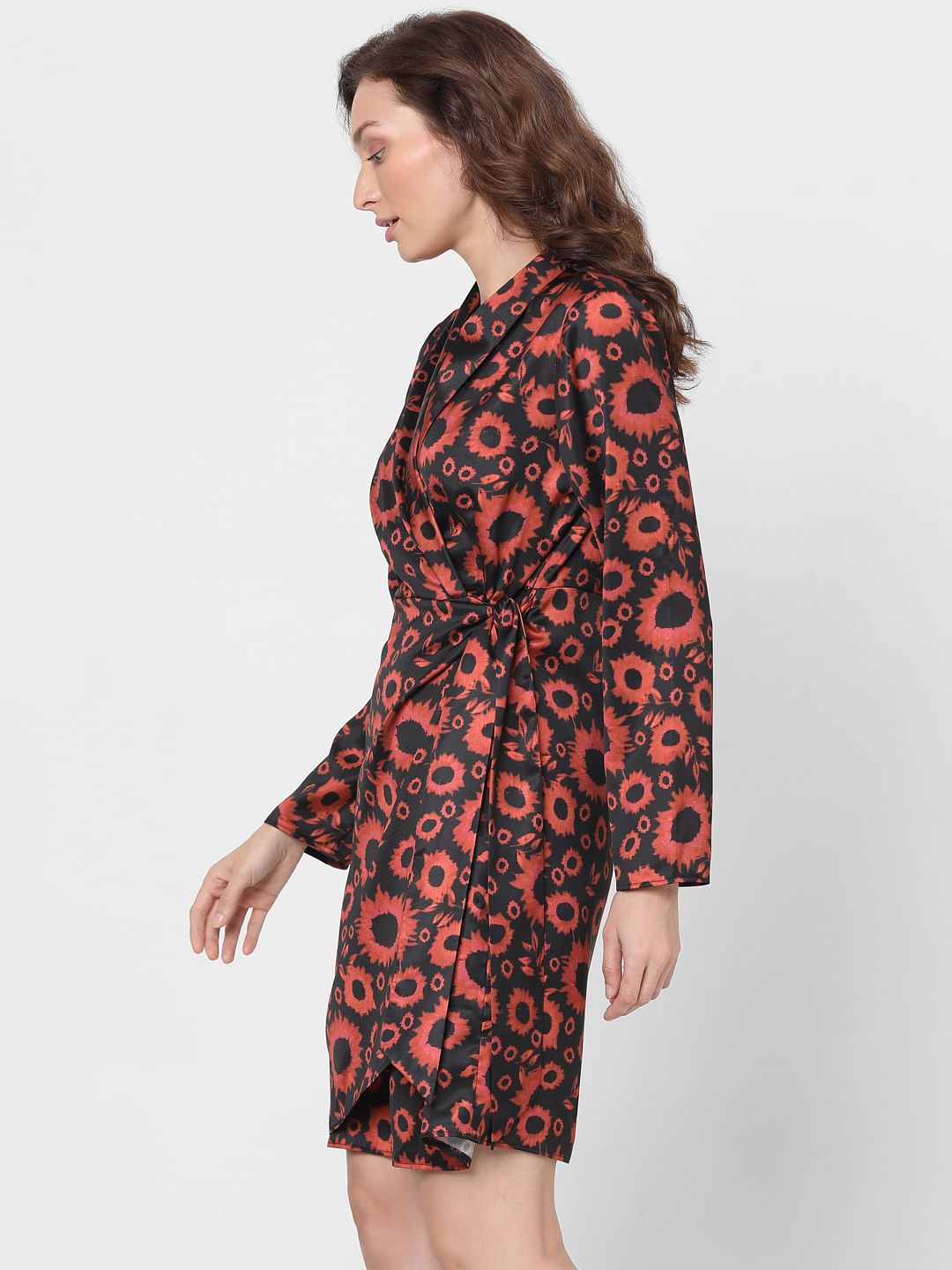 Orange Printed Fit & Flare Dress