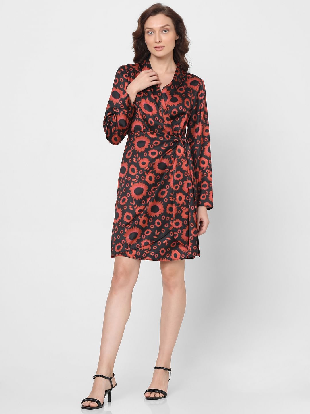 Orange Printed Fit & Flare Dress