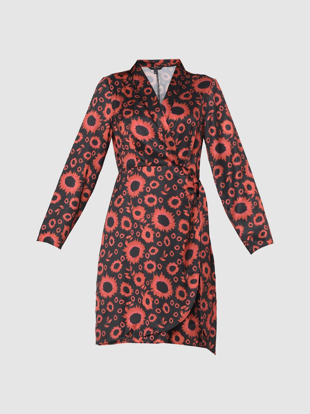 Orange Printed Fit & Flare Dress