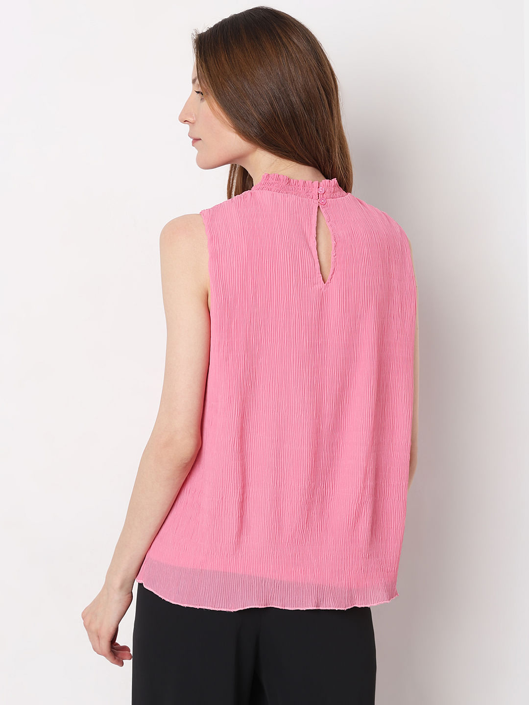 Pink Plisse Pleats Top