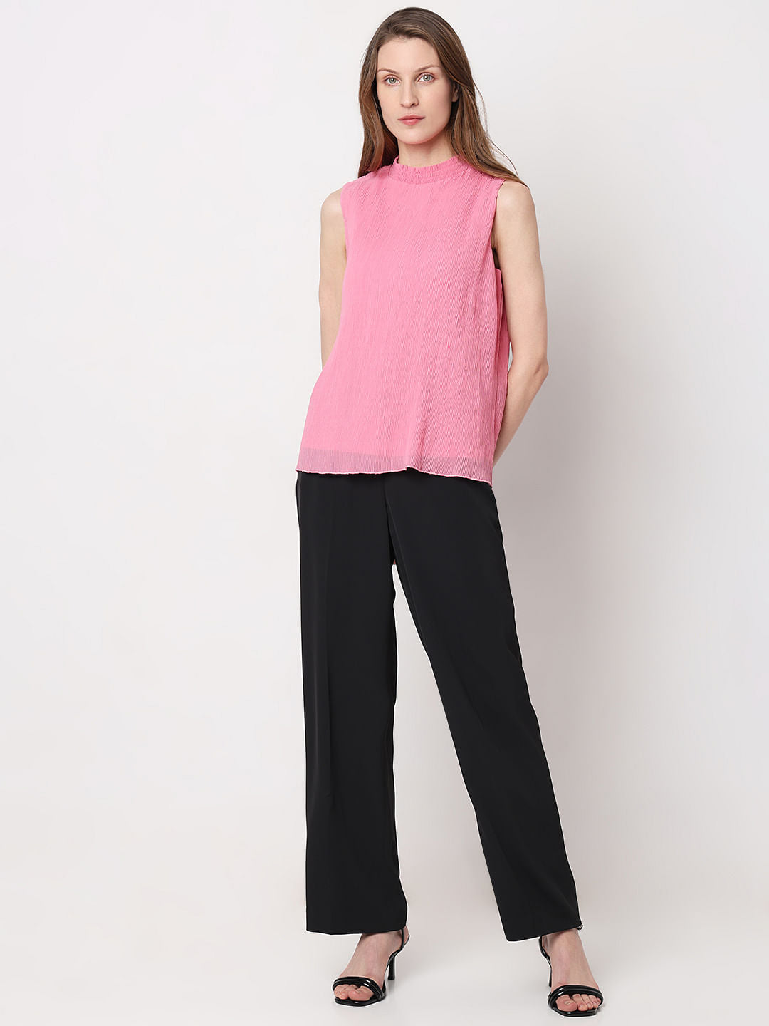 Pink Plisse Pleats Top
