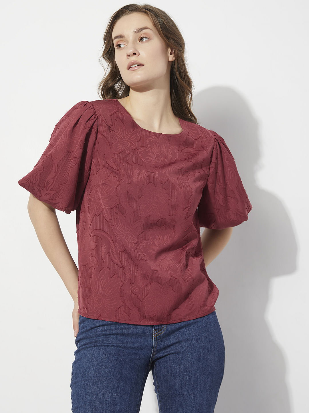 Maroon Floral Textured Top