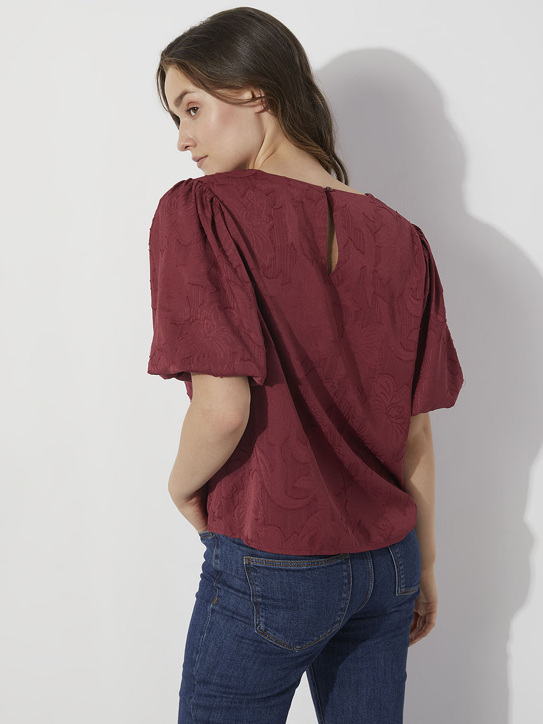 Maroon Floral Textured Top