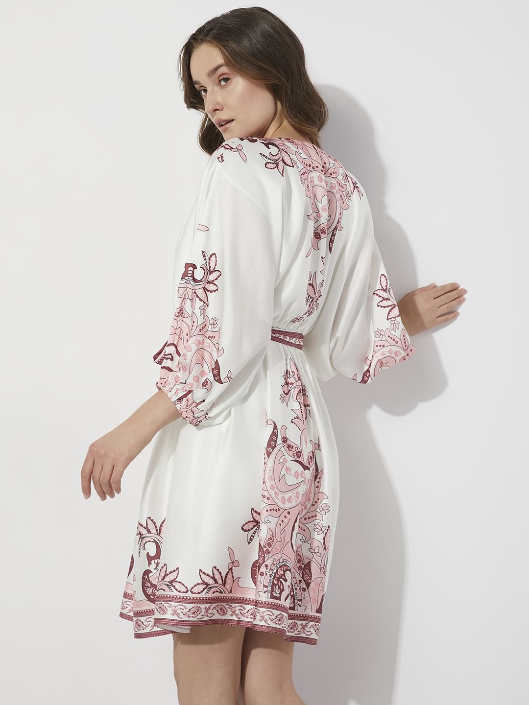 White Boho Print Fit & Flare Dress
