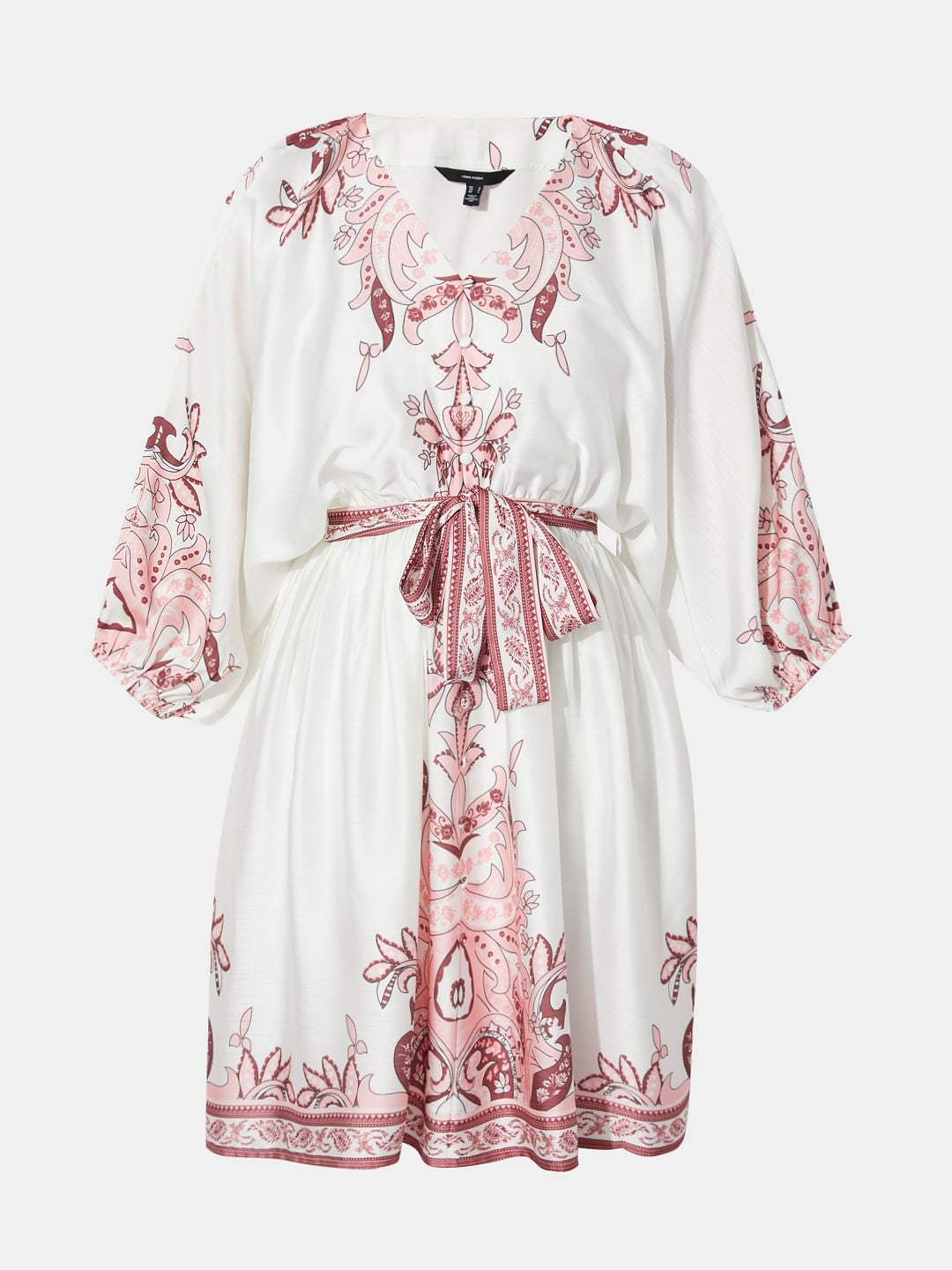 White Boho Print Fit & Flare Dress