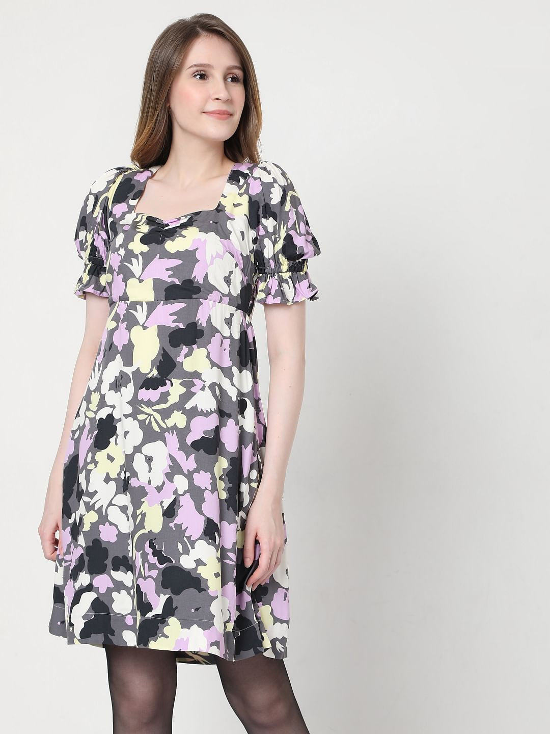 Grey Floral Mini Dress