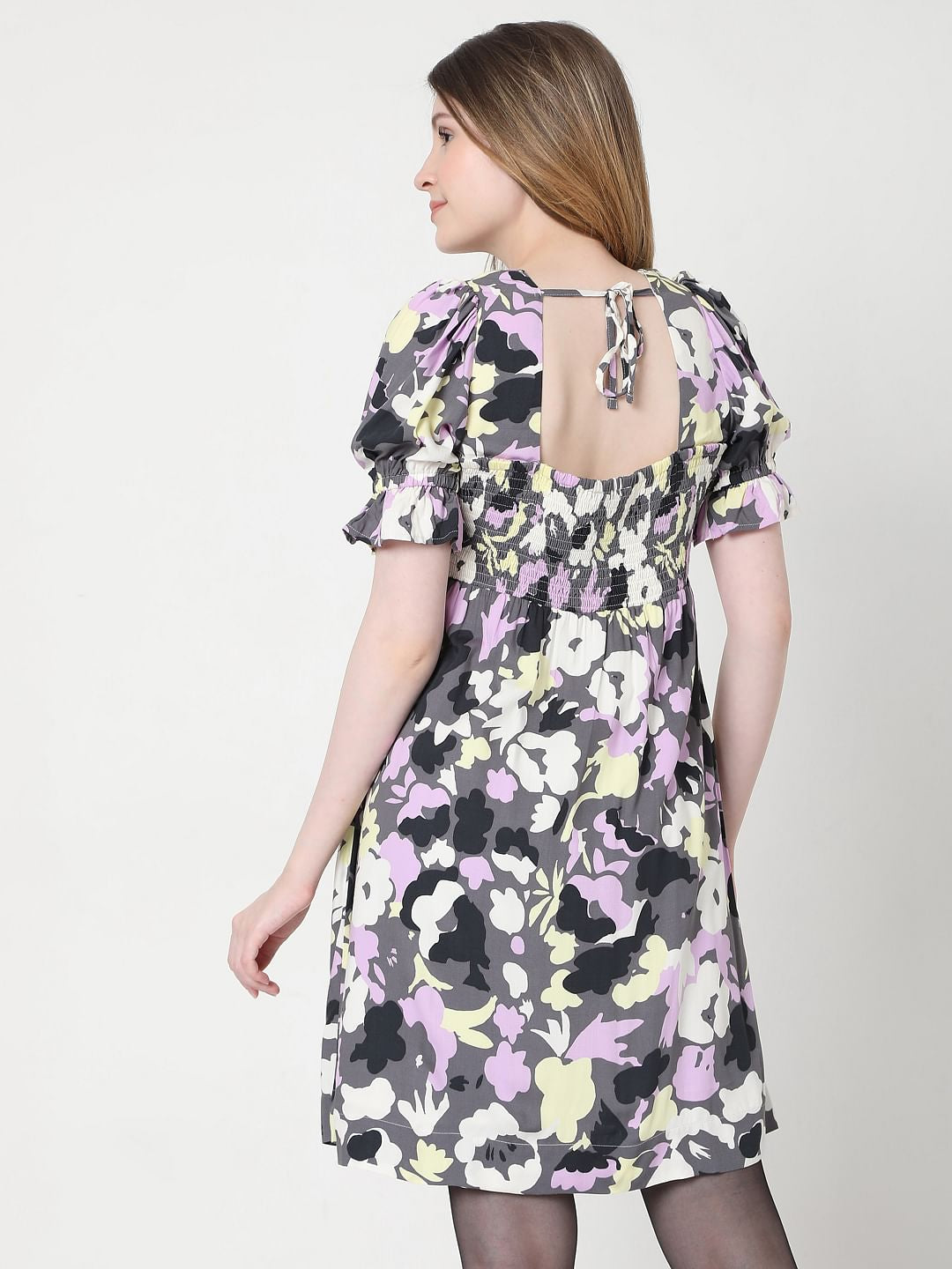 Grey Floral Mini Dress