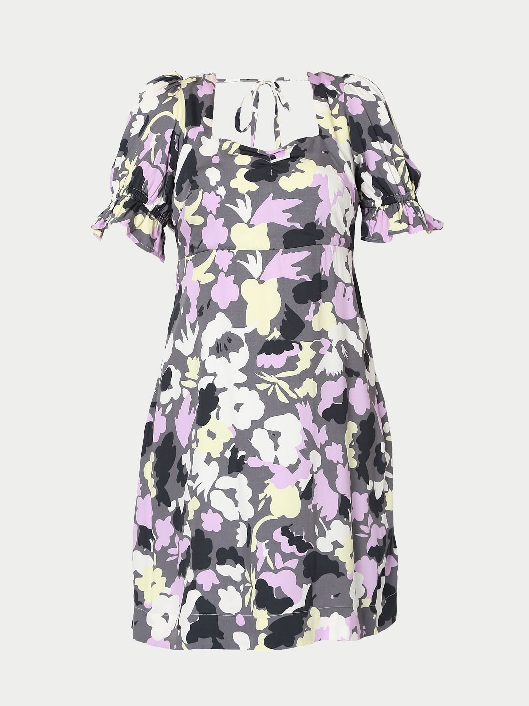 Grey Floral Mini Dress