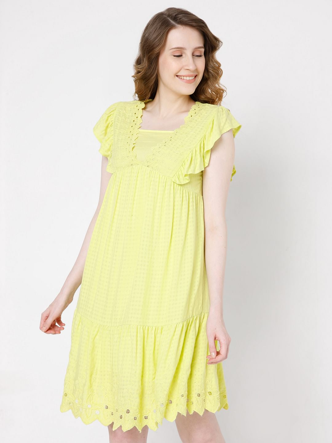 Yellow Schiffli Dress