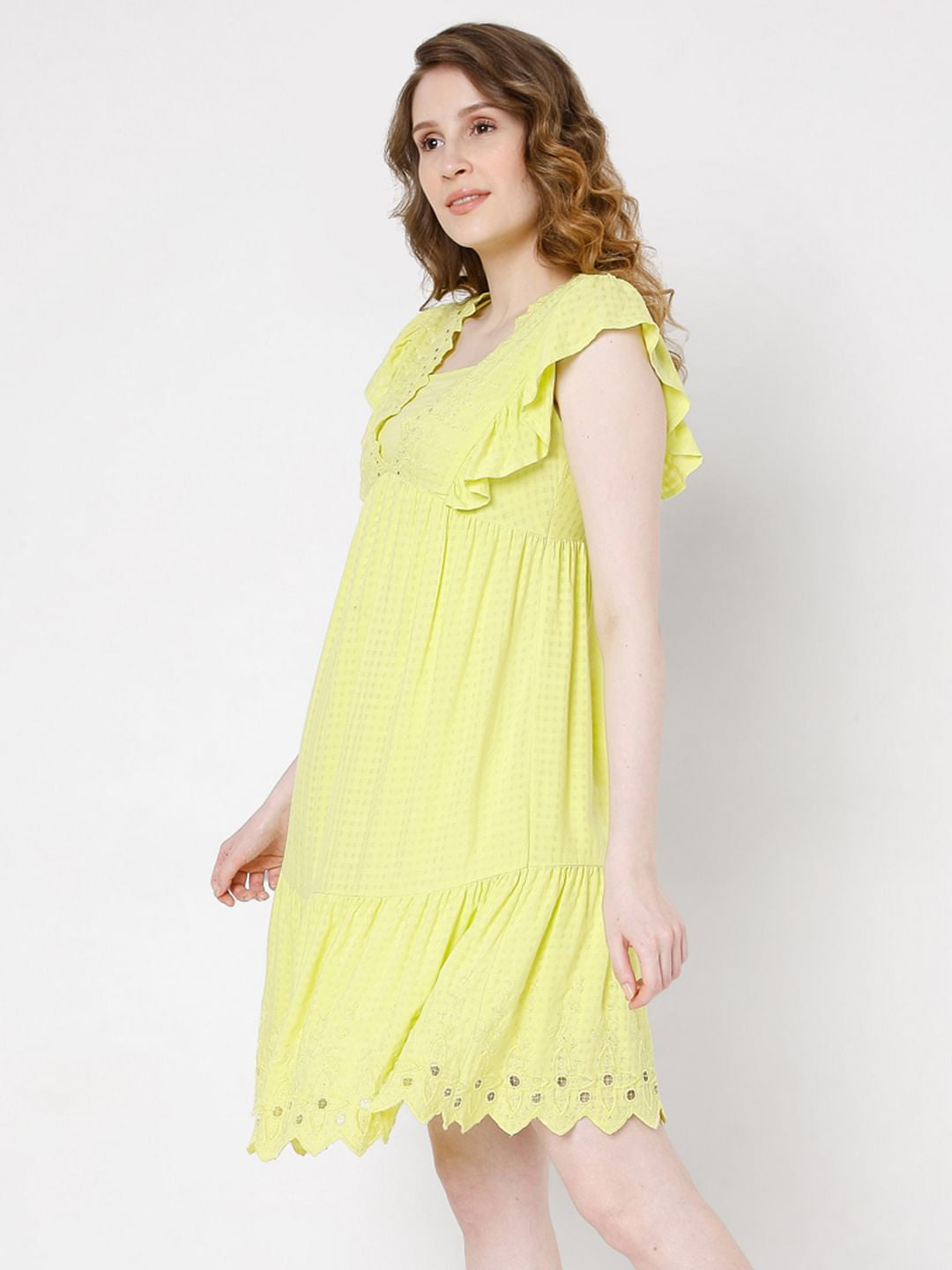 Yellow Schiffli Dress